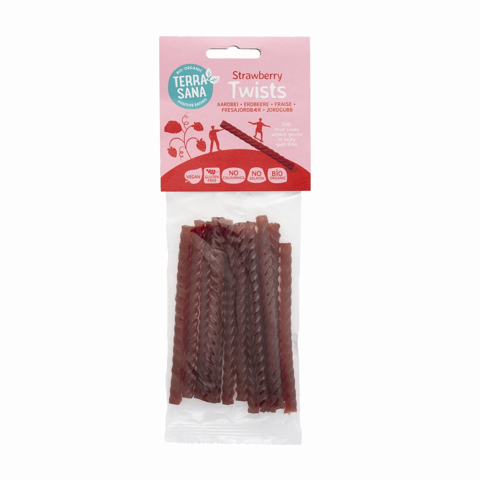 Frugtstænger jordbær twist, øko, glutenfri, vegansk